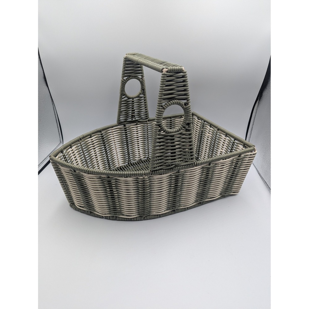 Coastal Decor Woven Resin Boat Basket Sage Green Cream Nautical Nursery Medium